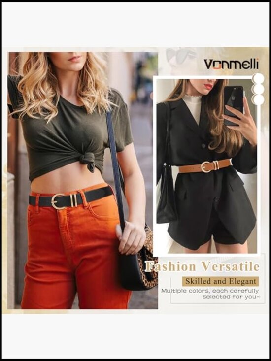 Faux Leather Belts with Gold Buckle for Jeans Dresses main image 6